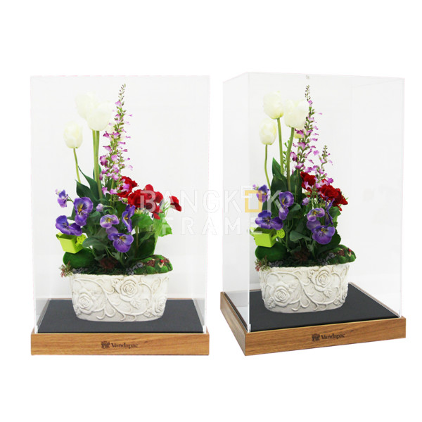 กรอบกล่องใสโชว์สินค้าฐานไม้